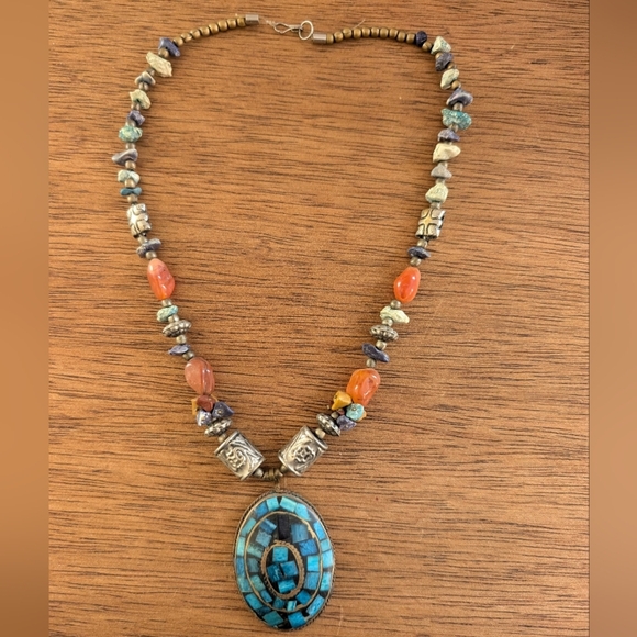 Vintage Antique Ancient Pendant Turquoise Necklace Boho Western Style - Picture 2 of 8